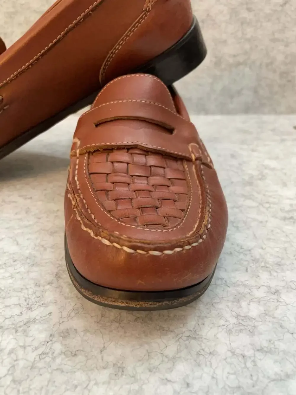 Men’s 10 French Shriner Corolla Woven Leather Penny Loafers